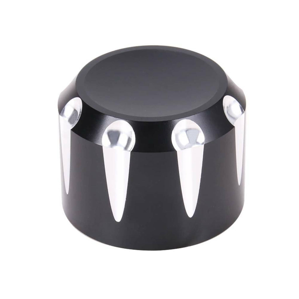 Black axle cap nut cover with chrome bolts and three chrome spike accents