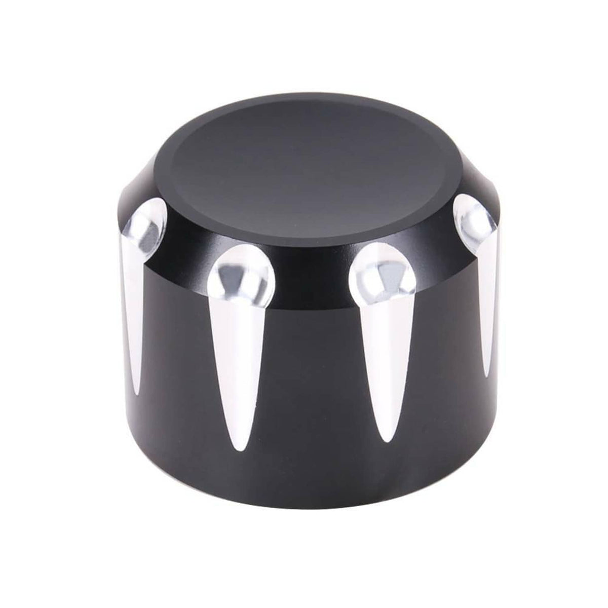 Black axle cap nut cover with chrome bolts and three chrome spike accents