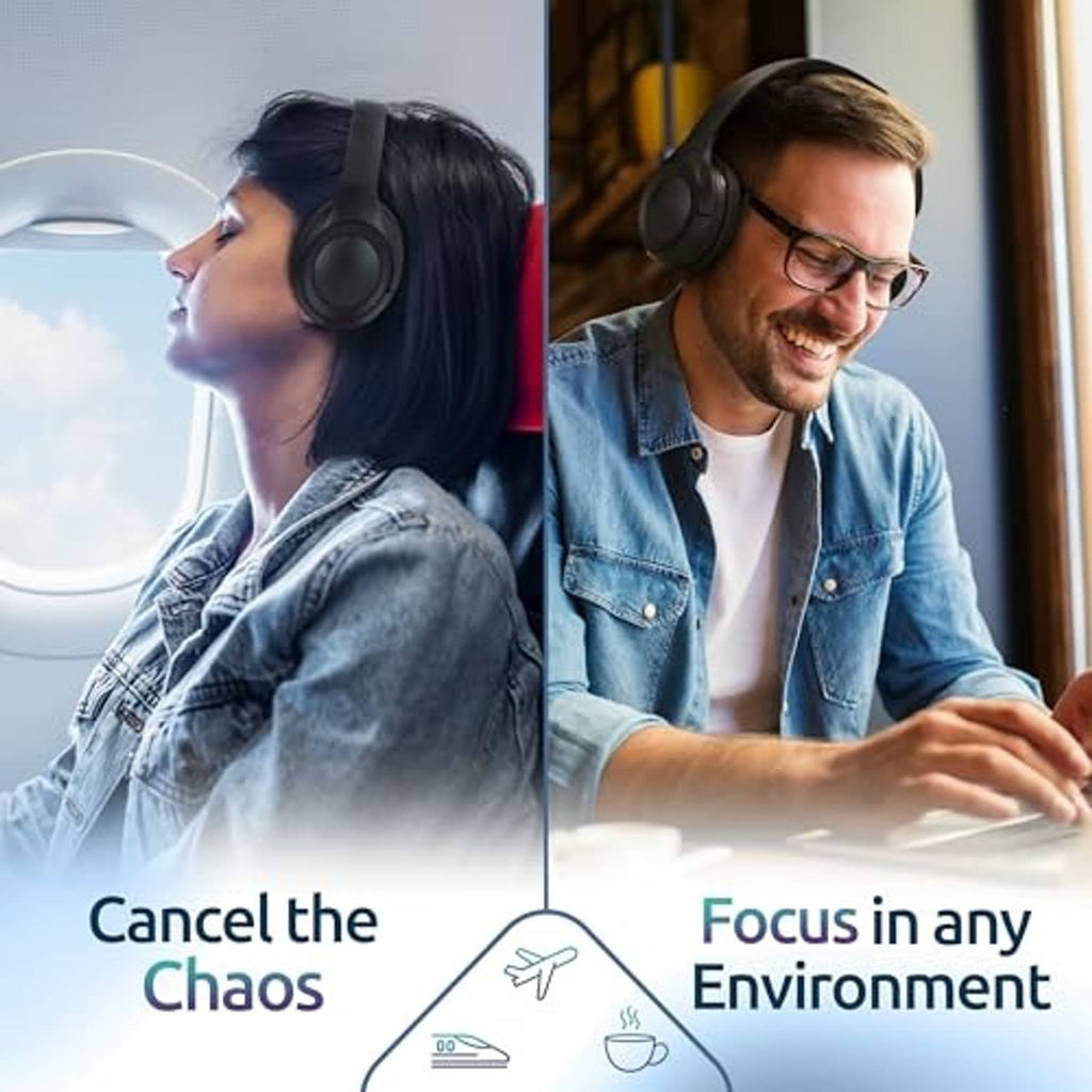 Black over-ear noise-cancelling headphones worn over a person's head