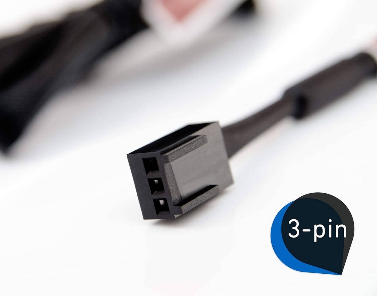 3-pin PC fan power connector with attached cable and small plug