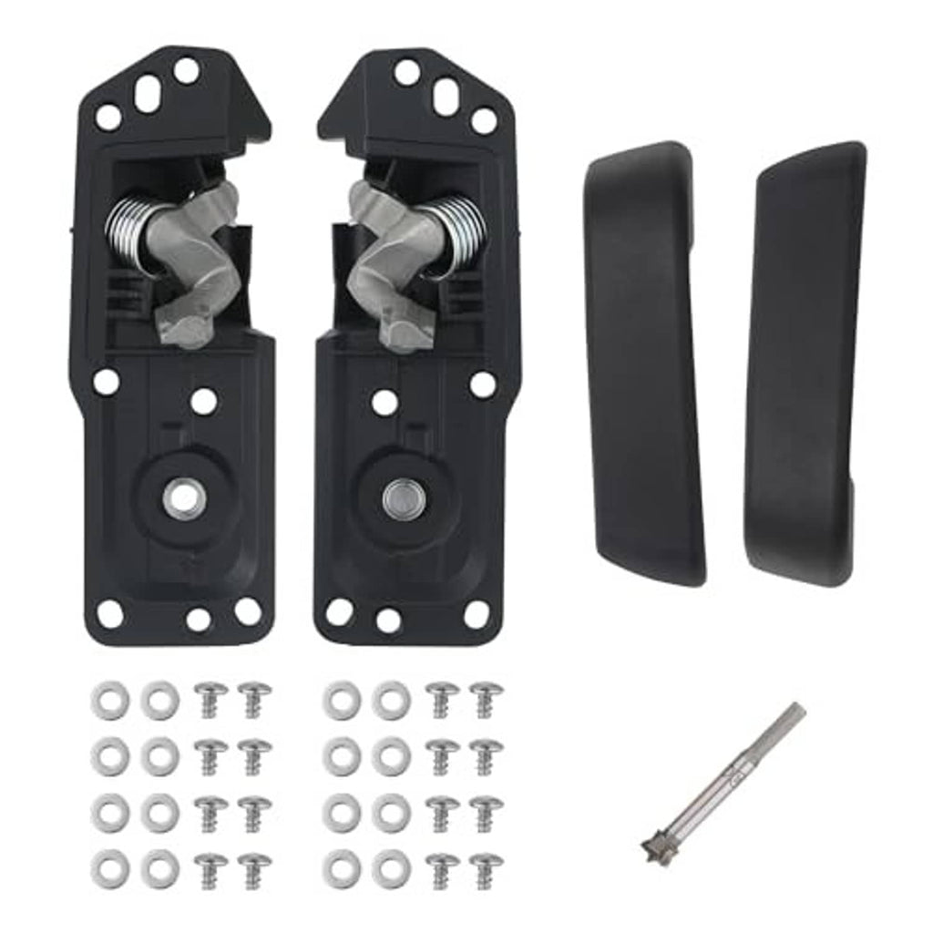 Black interior door handle repair kit: two latch assemblies, two handle covers, screws, rod