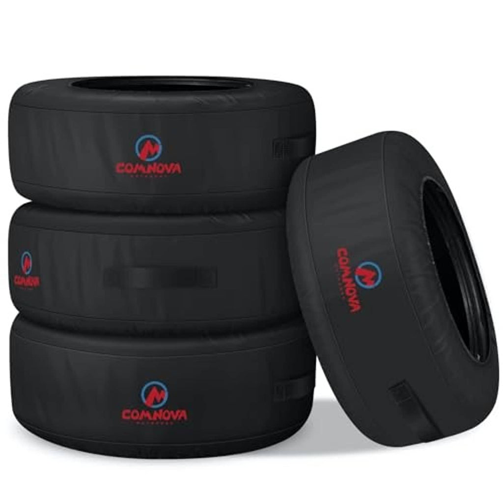 Black spare tire tote bags (4 pack) with carry handles, side view with one bag open