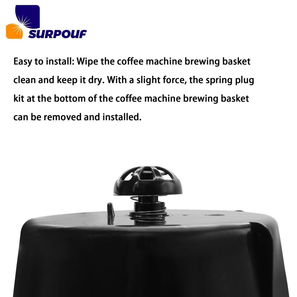 Black coffee brewing basket stopper kit top view with spring plug