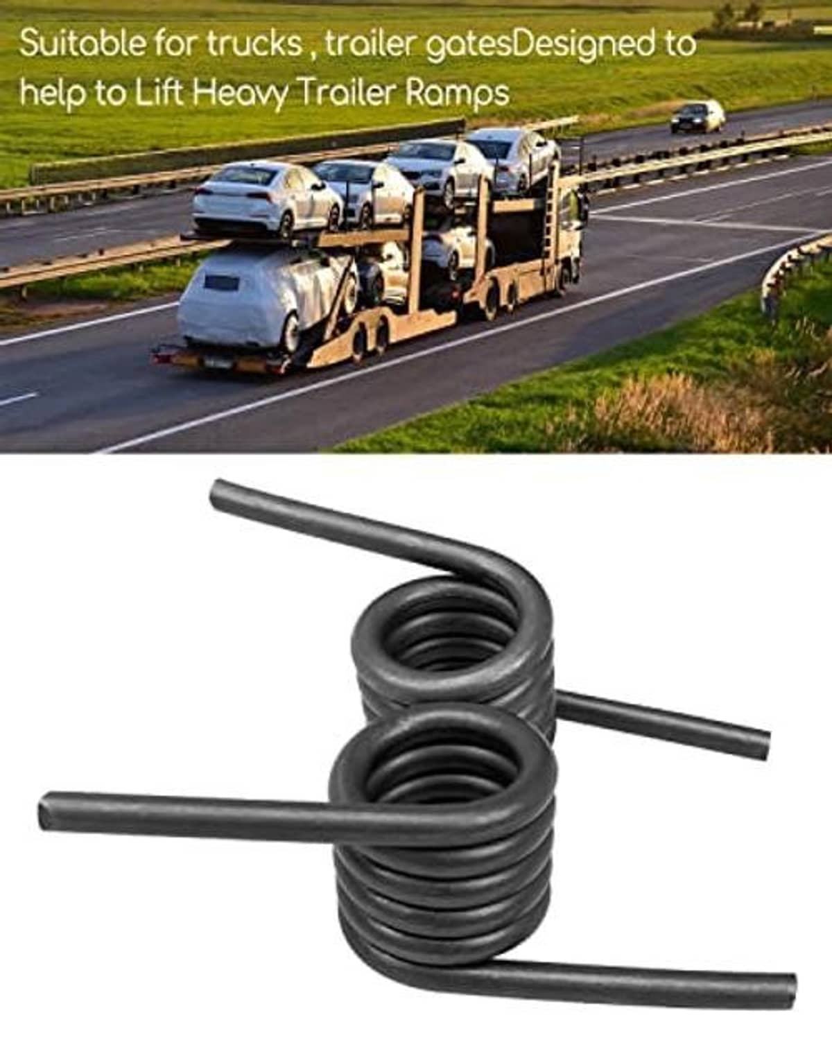 Pair of black torsion springs with straight rods for lifting trailer ramps