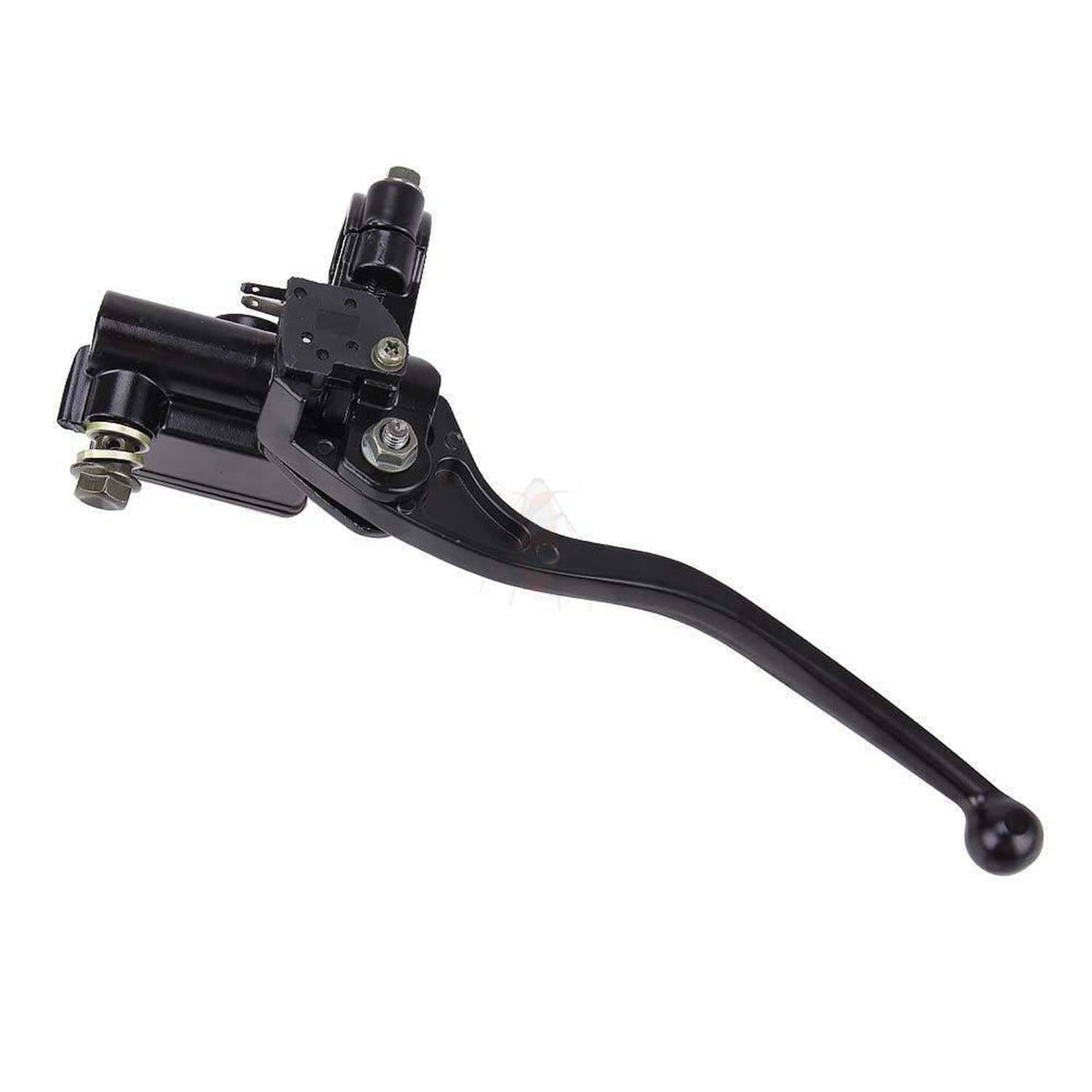 Black brake master cylinder with lever and mounting bracket
