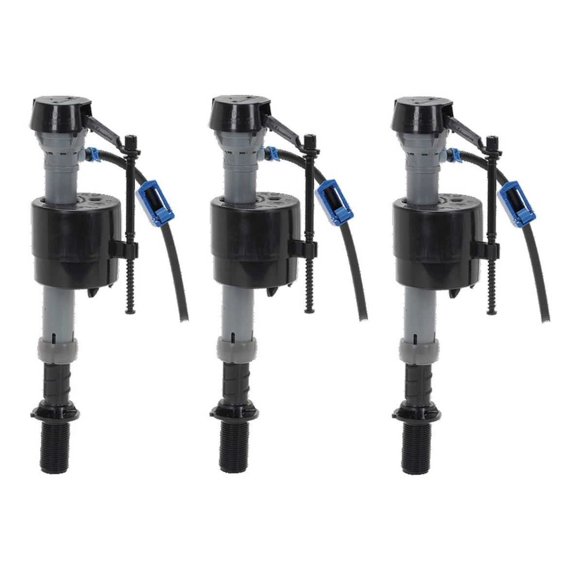 Fluidmaster universal toilet filling valve assembly with blue fill tube and black base
