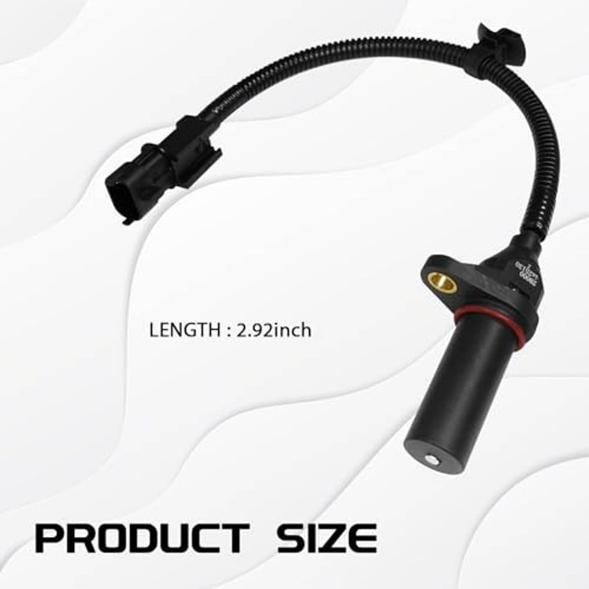 Black crankshaft position sensor with curved wiring loom and two electrical connectors