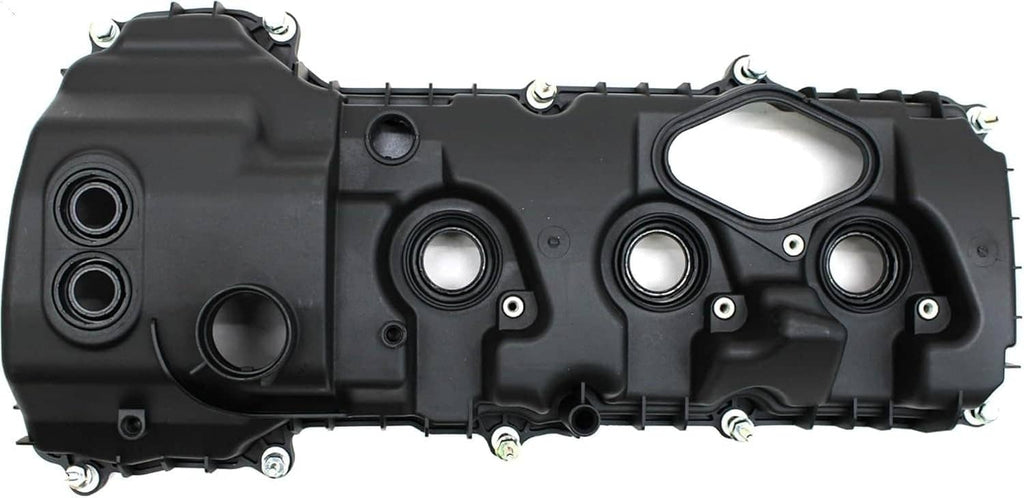 Left-side valve cover with round openings, oil ports, and mounting bolts; gasket included