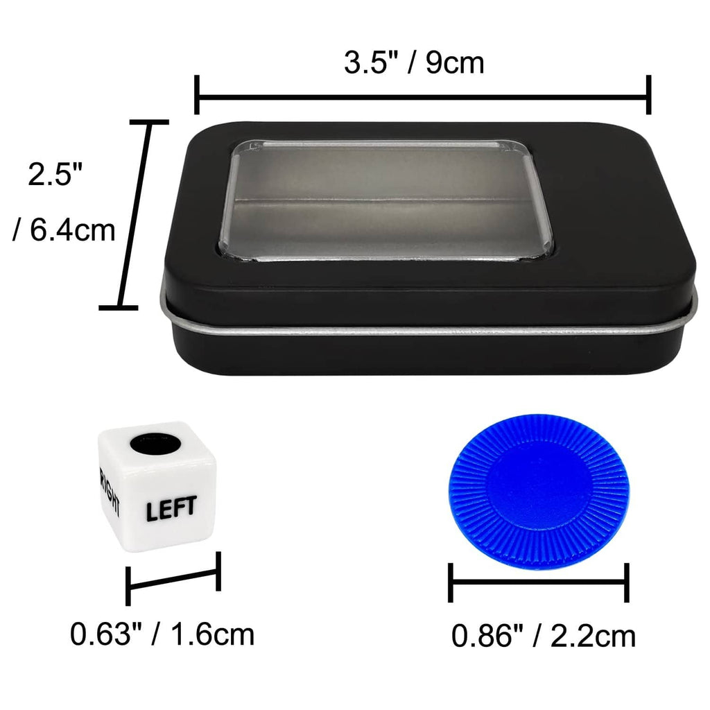 Black dice game base with clear tray, left/right cube, and blue token