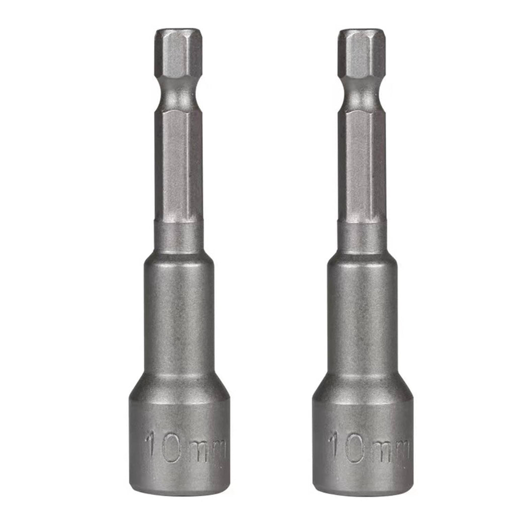 10mm magnetic nut driver bit, 1/4 in hex impact shank, silver metal finish