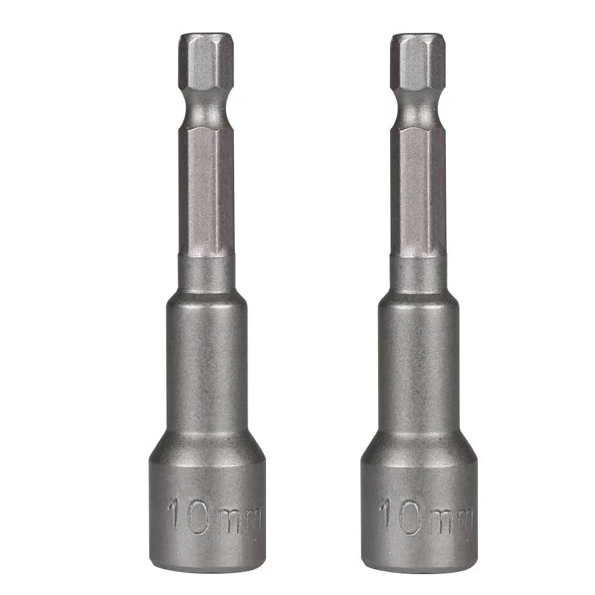 10mm magnetic nut driver bit, 1/4 in hex impact shank, silver metal finish