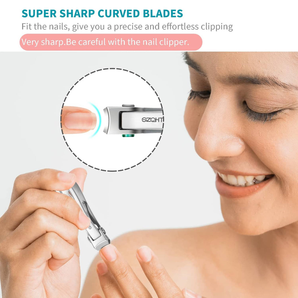 Silver curved-blade nail clipper shown in hand for precise trimming