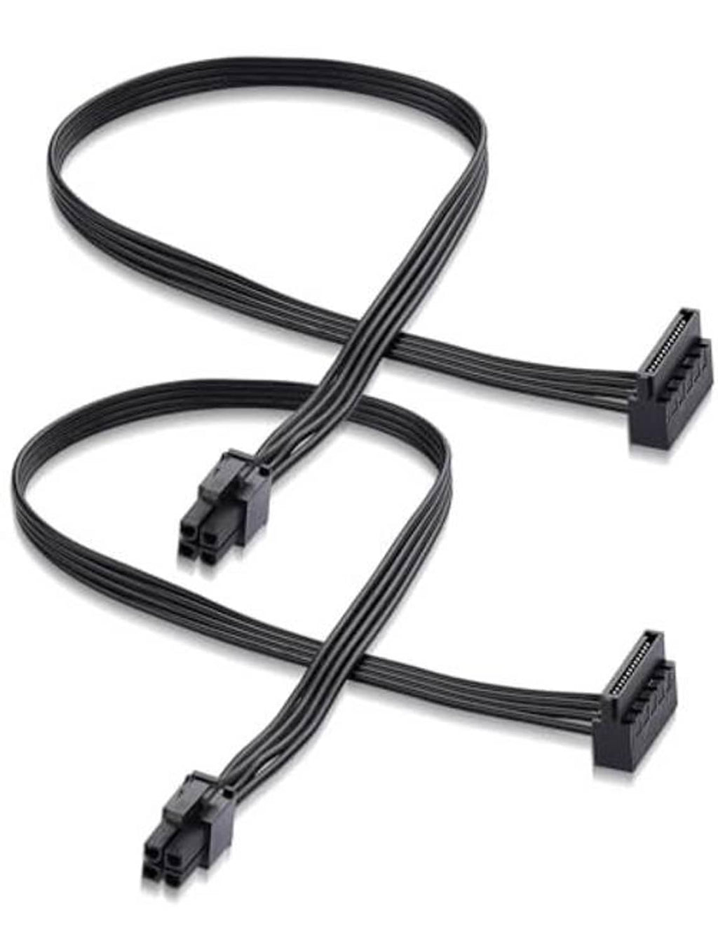 ATX 4-pin to SATA adapter extension cable with two SATA-style connectors, black cord