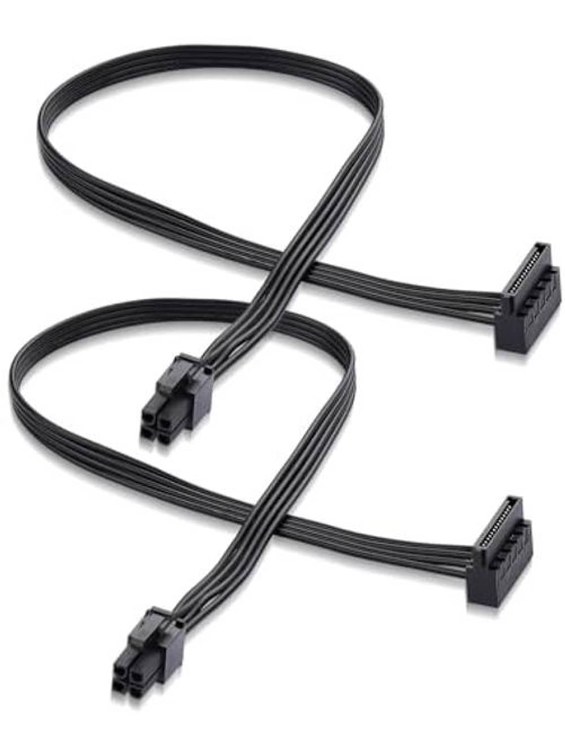 ATX 4-pin to SATA adapter extension cable with two SATA-style connectors, black cord
