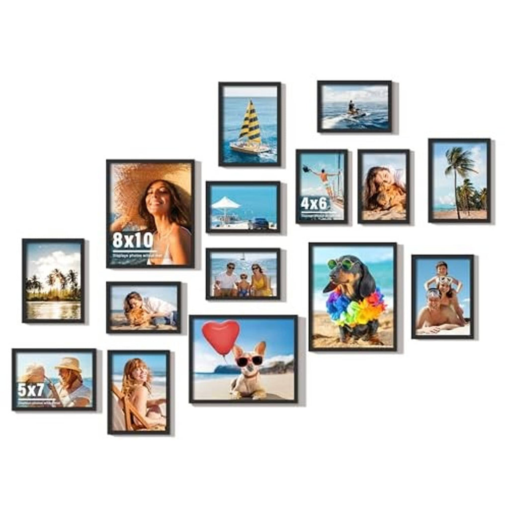 Black collage photo frame set with 15 frames in varied sizes