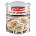 Chef-mate Country Sausage Gravy 6 lb 9 oz can with biscuit bites and cream gravy on label