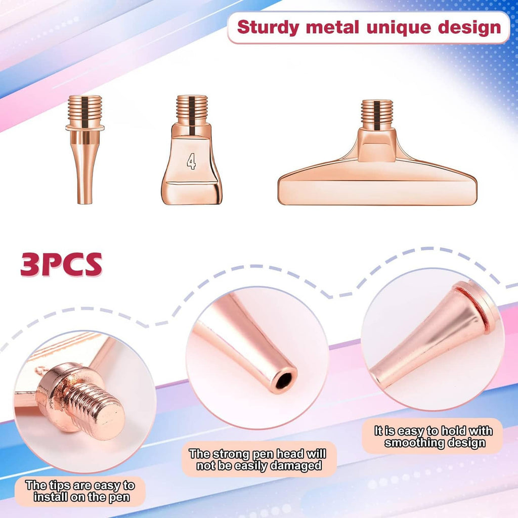 Set of diamond painting pens with rose-gold threaded metal tips and swirled resin bodies