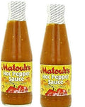 Matouk's Hot Pepper Sauce 2-pack, amber sauce in glass bottles with labels