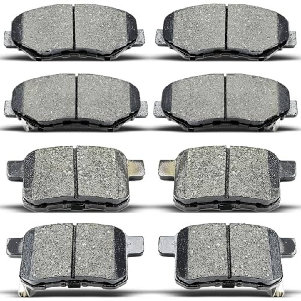 Multi-pack gray ceramic brake pads with black backing plates, front and rear style