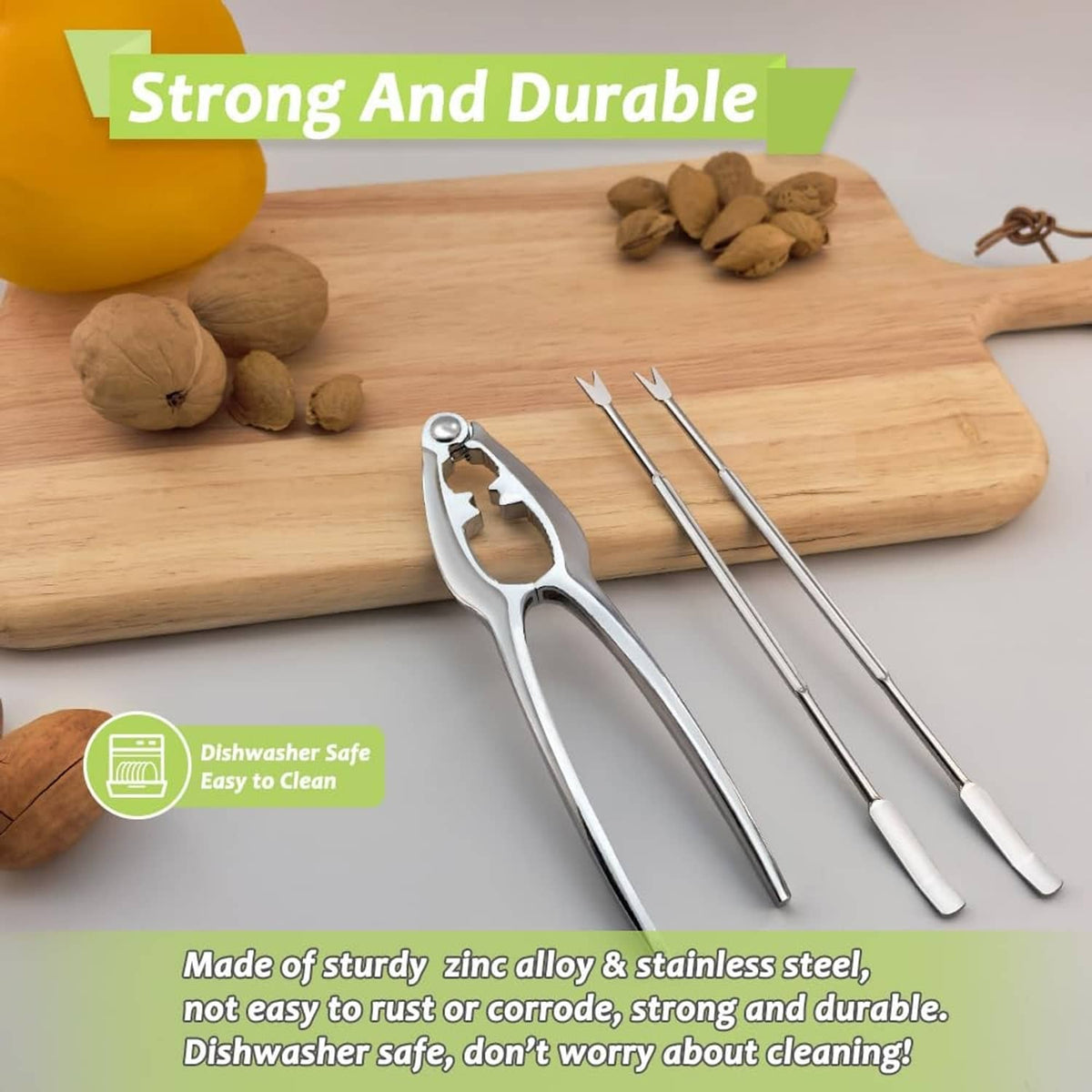 Stainless steel and zinc alloy lobster cracker pliers with two long fork picks