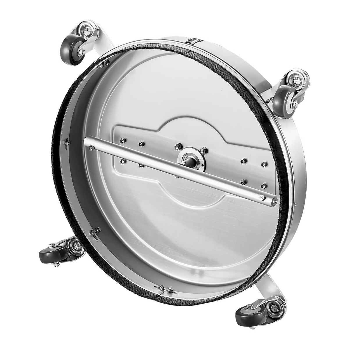 Stainless steel pressure washer surface cleaner head with central spray bar and swivel base