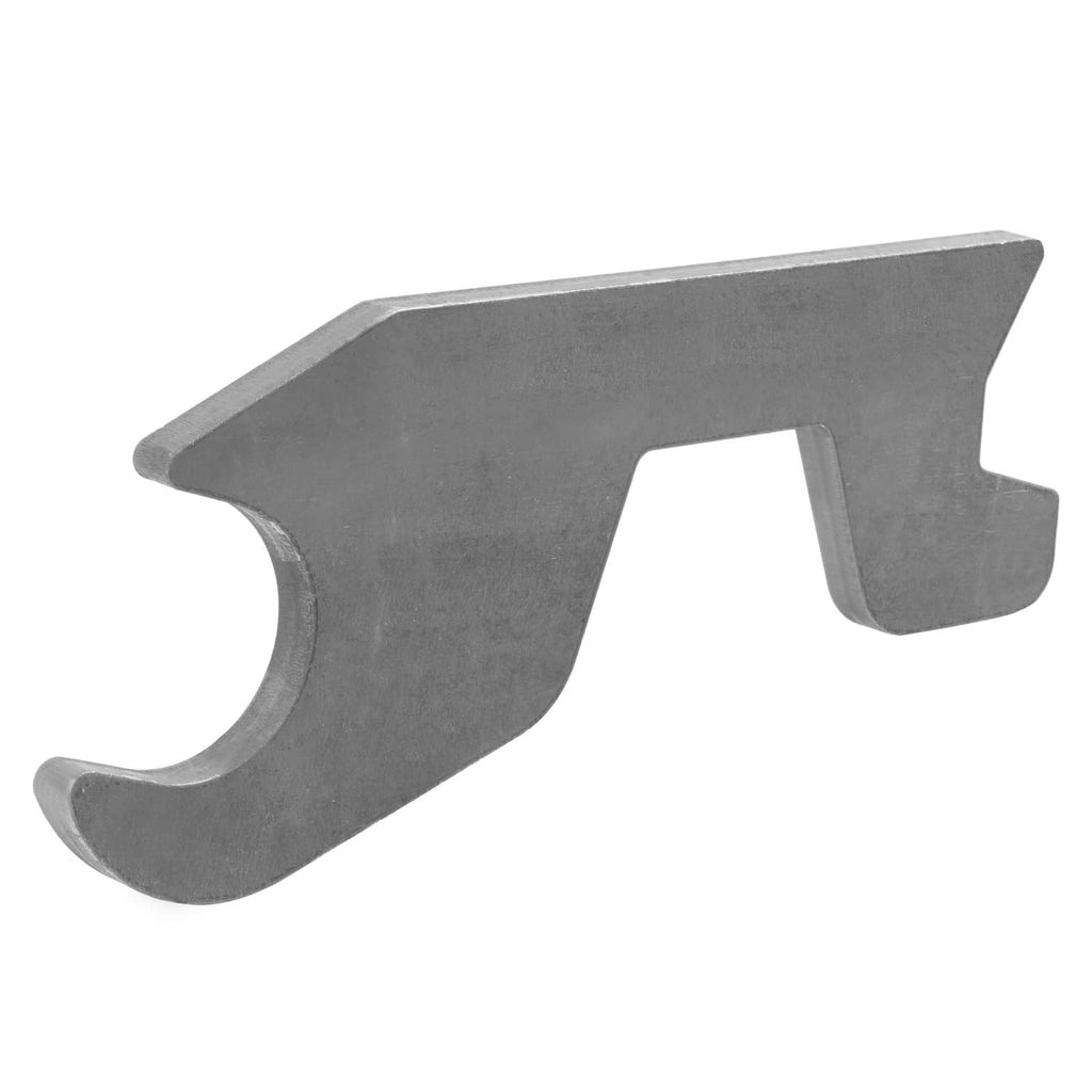 Steel bucket ear quick-attach bracket with wide top plate and side notch, gray