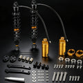 Remote reservoir rear suspension shocks kit with two black shocks, gold reservoirs, hardware