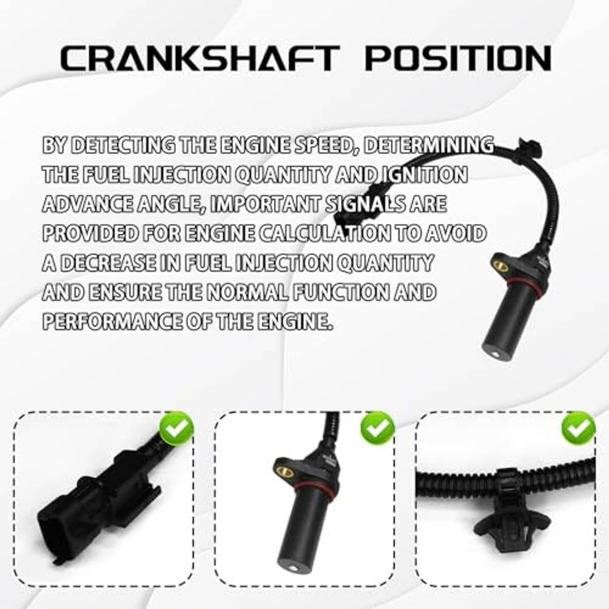 Crankshaft position sensor with black housing, red seal ring, and wire harness plug