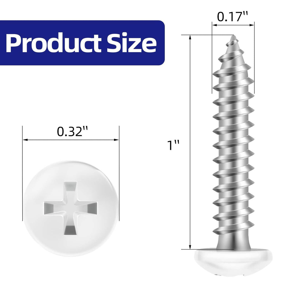 #8 self tapping screw with pan head, white cross recess, and silver threaded shank.