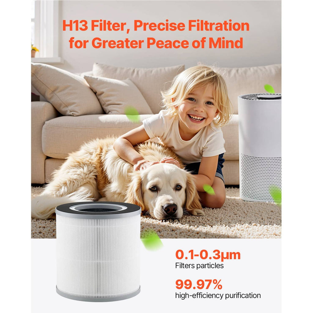 Compact H13 HEPA replacement filter cylinder with dark top and white pleated sides