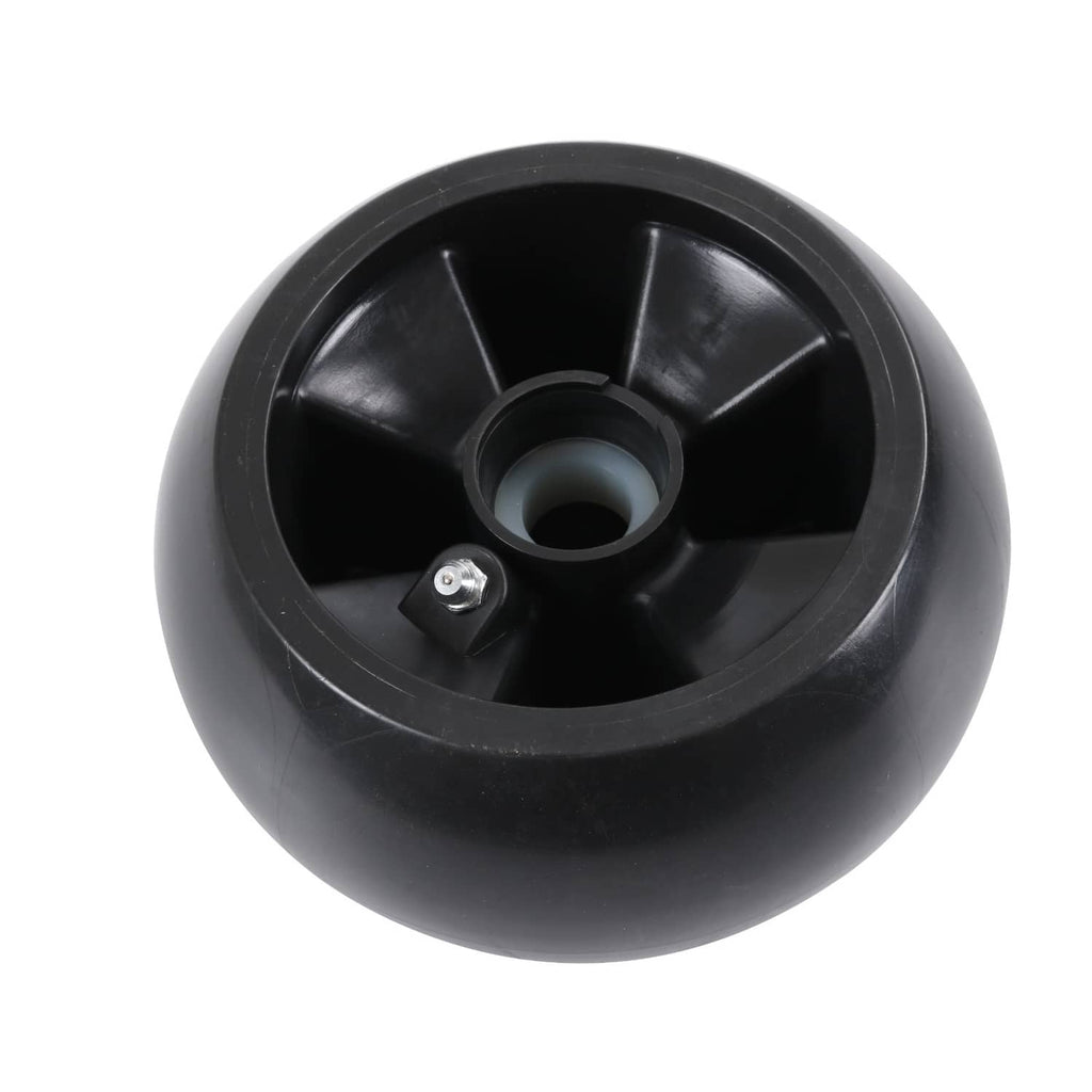 Single black deck mower wheel with spoke rim and center bearing bolt