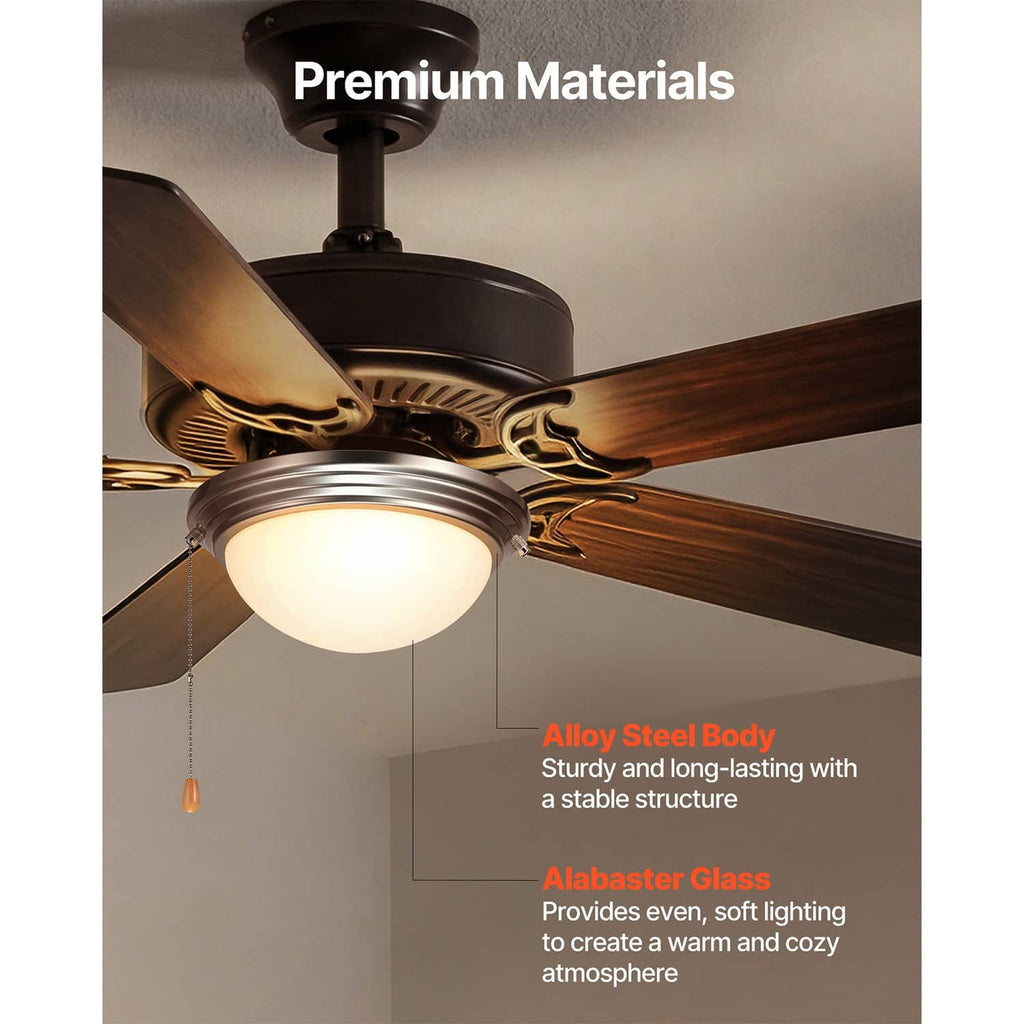 Ceiling fan light kit with frosted glass globe and brushed metal housing