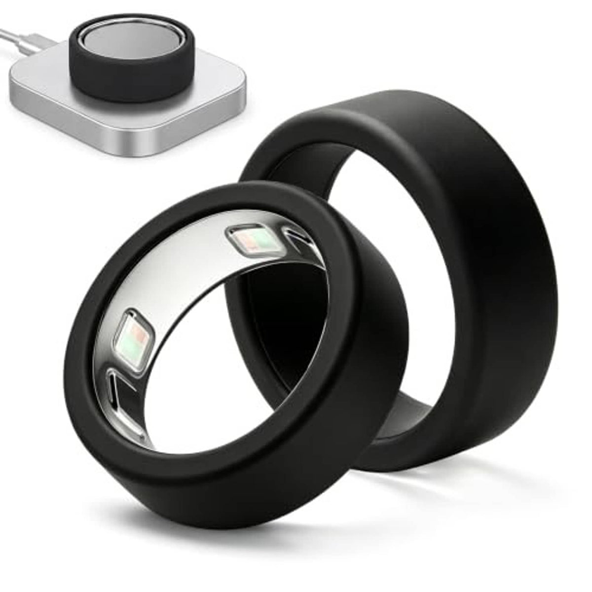 Black silicone smart ring cover sleeves with raised sensor windows