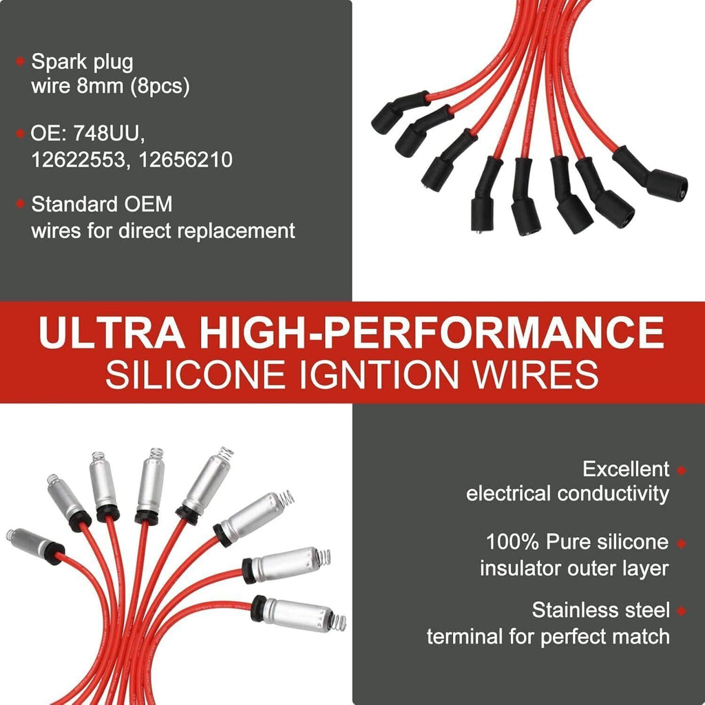 Silicone ignition wire kit with red wires and black spark plug wire boots