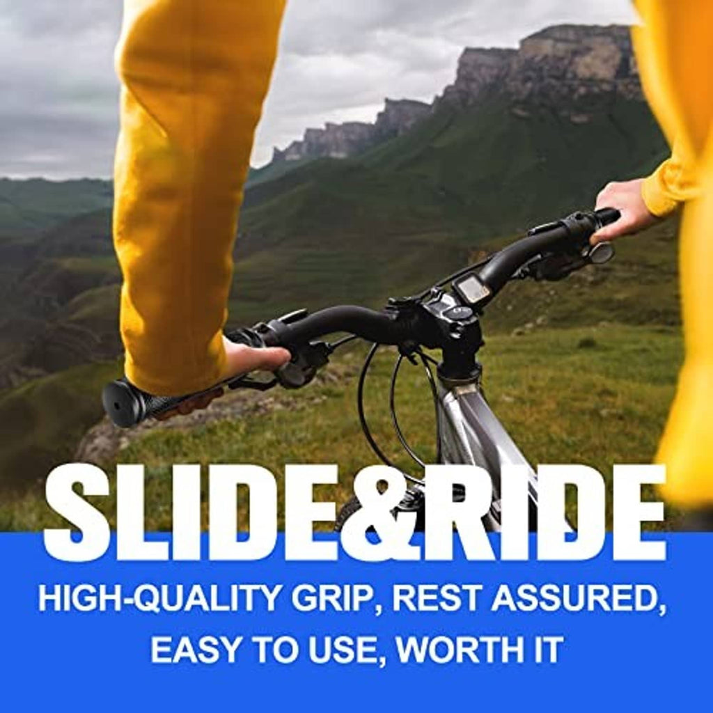 Black textured zigzag handlebar grips mounted on a bicycle handlebar, non-slip rubber