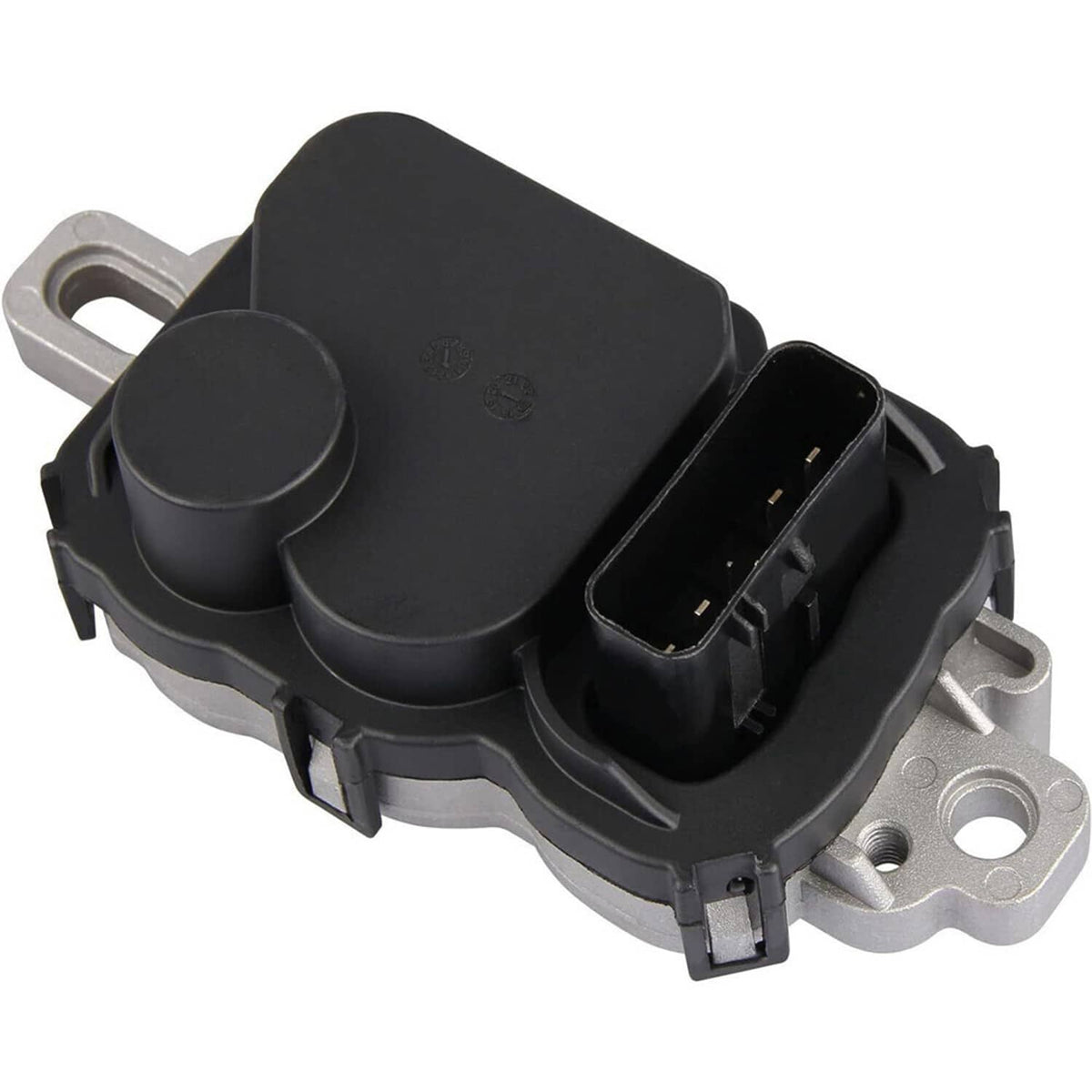 Fuel pump driver module with black cover and multi-pin connector on mounting plate