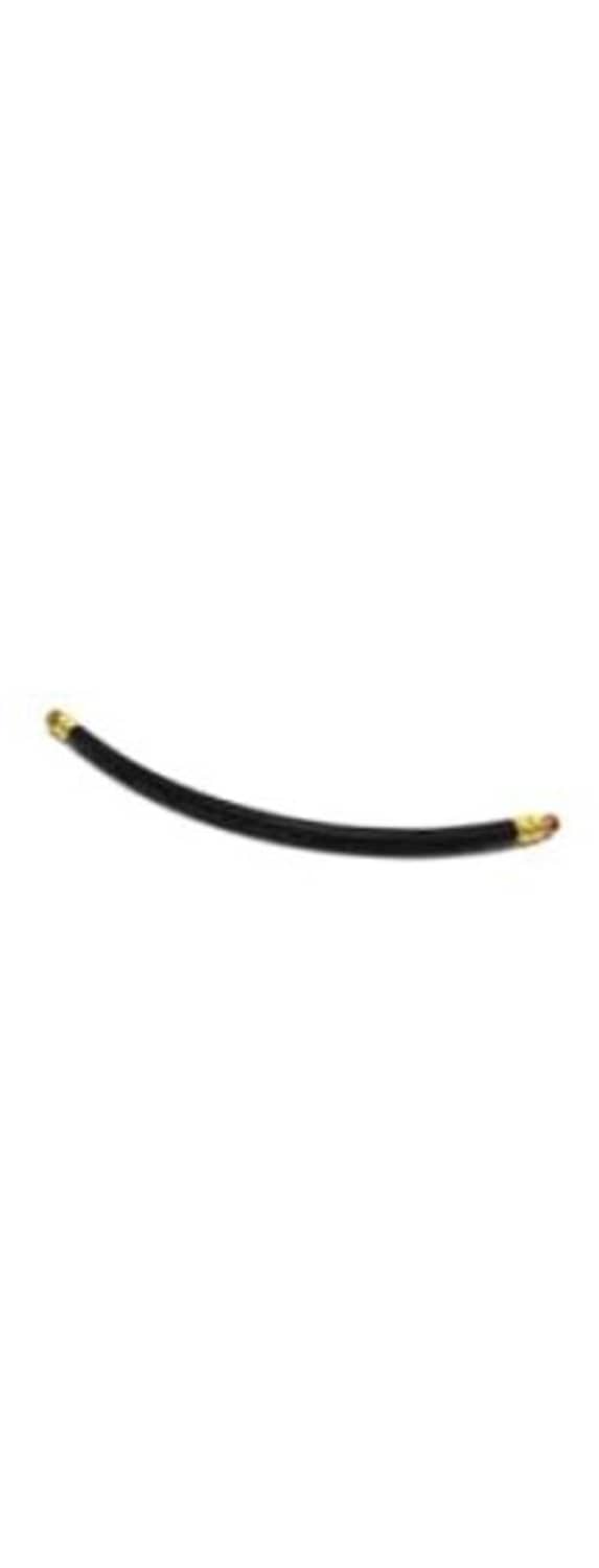 Black flexible air hose with brass end fittings, curved