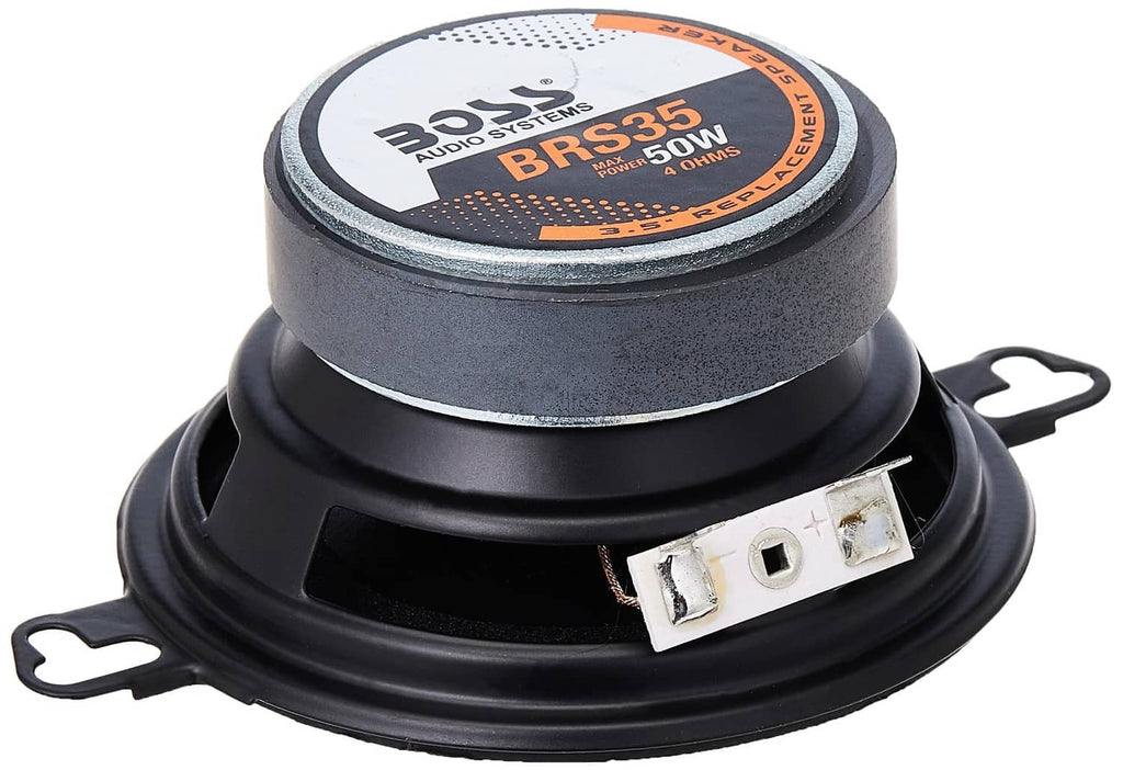 3.5-inch car door speaker with textured grille cap and mounting wire tabs