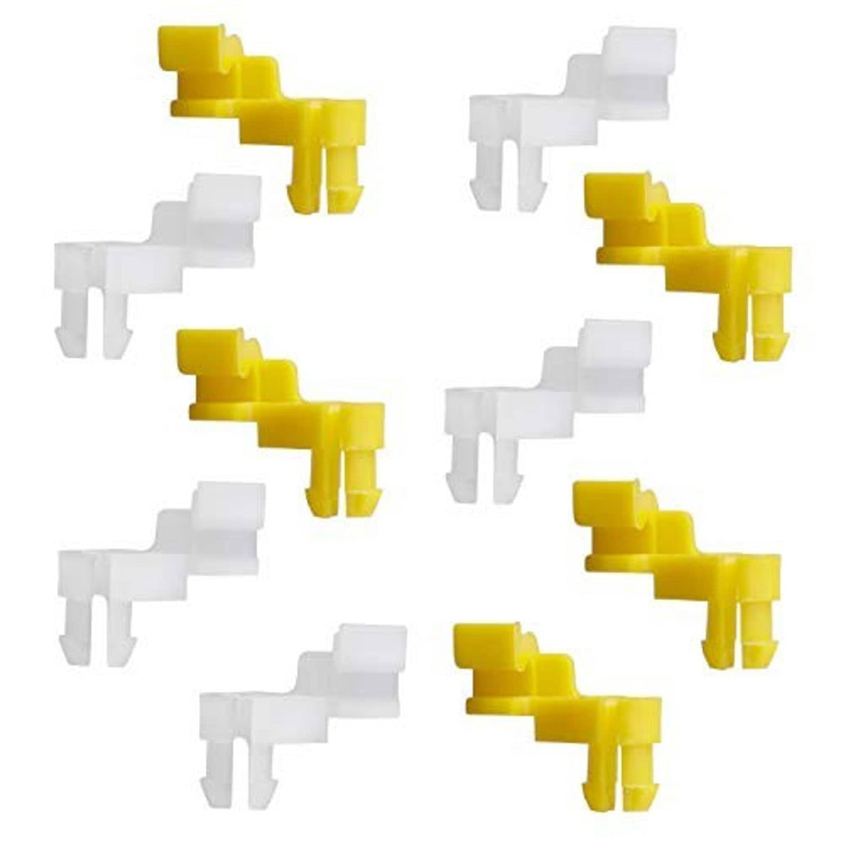 Door lock rod clips assortment, yellow and white plastic U-shaped connectors