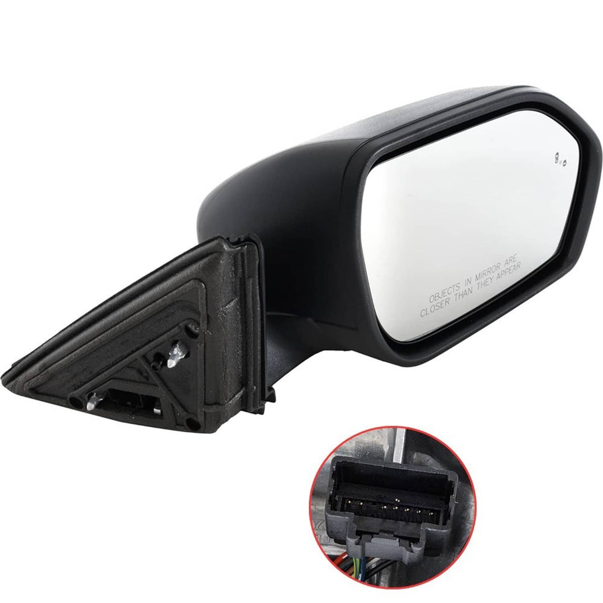 Passenger side mirror with back connector and close-up wiring detail