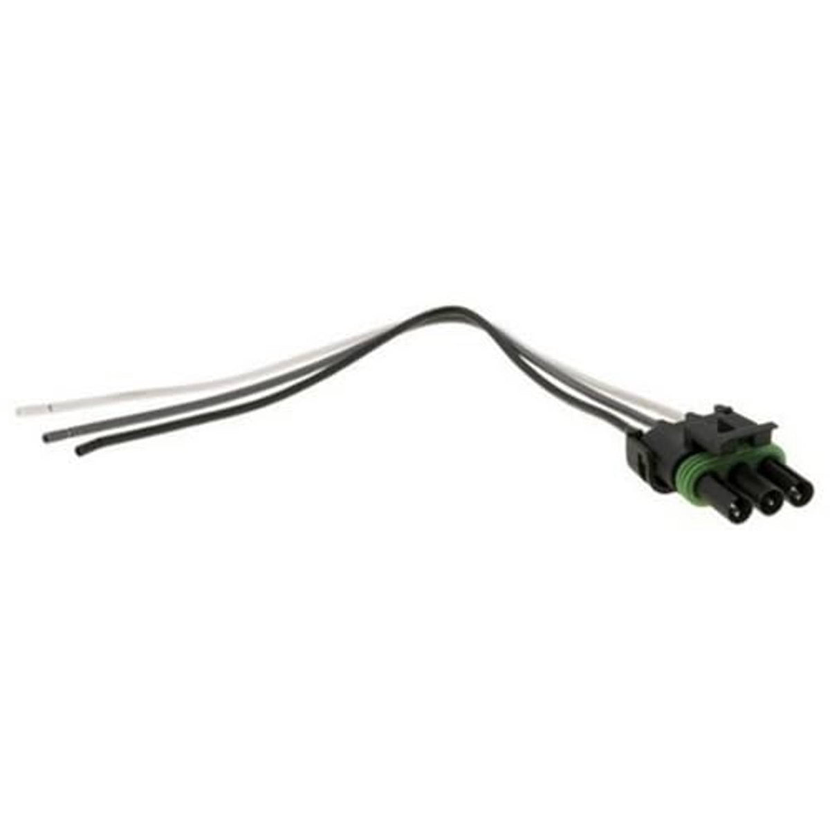 Throttle position sensor connector pigtail with black plug and three white wire leads