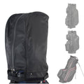 Black waterproof golf bag rain cover with front zipper and adjustable straps