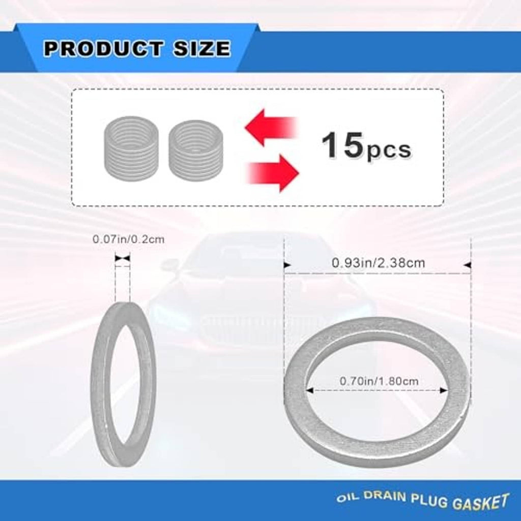 Oil drain plug gasket set showing crush washer size and thickness dimensions
