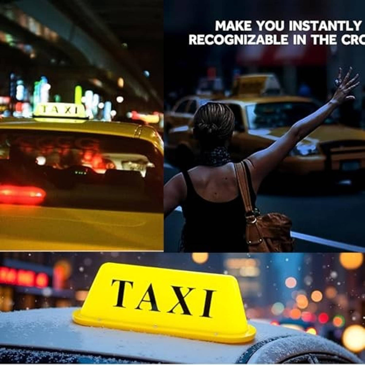 Illuminated yellow TAXI roof sign light mounted on car roof