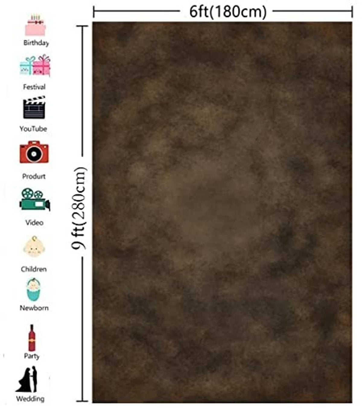 Dark brown mottled photography backdrop, 6ft (180cm) width shown