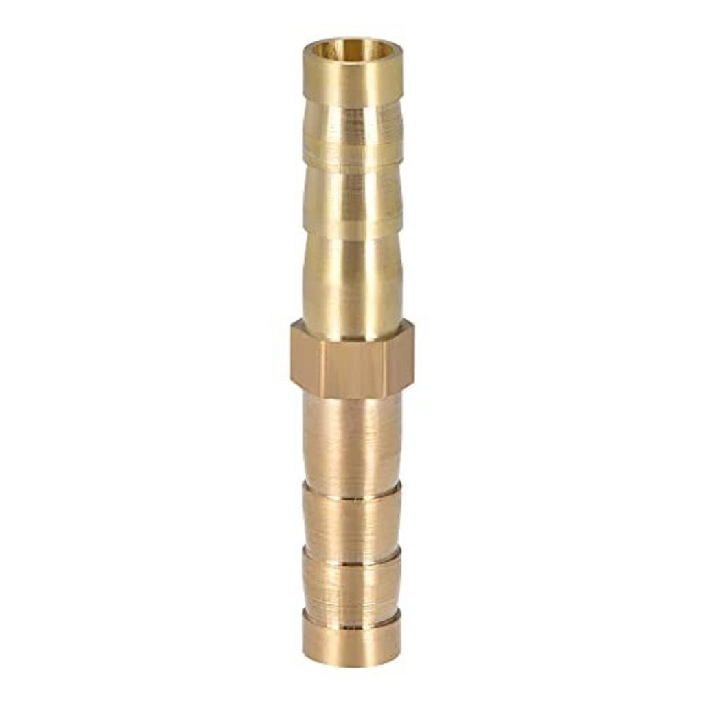 Brass straight barb hose splicer fitting with two barbed ends, front view