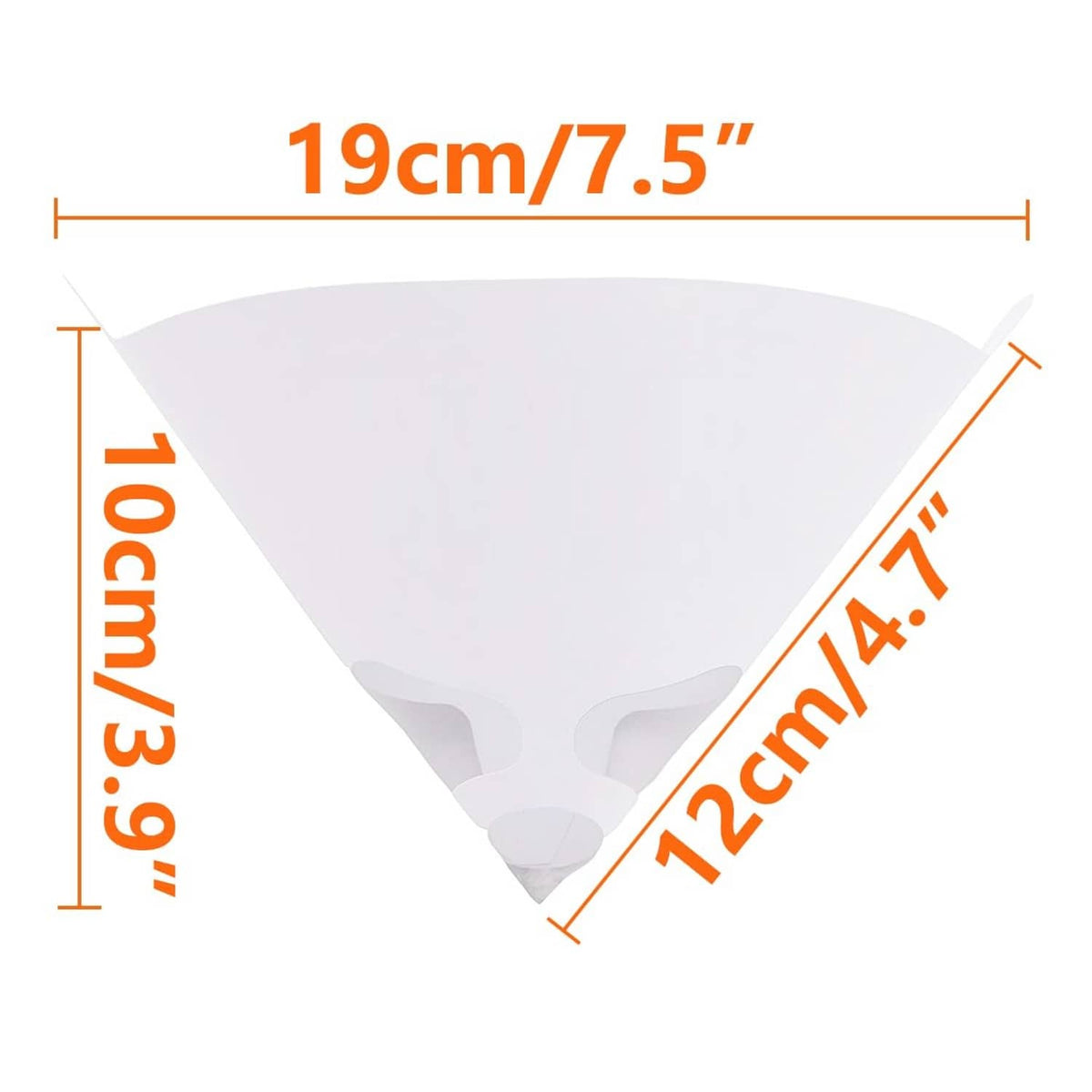 White paint cone strainer filter cone with size markings, 19 cm