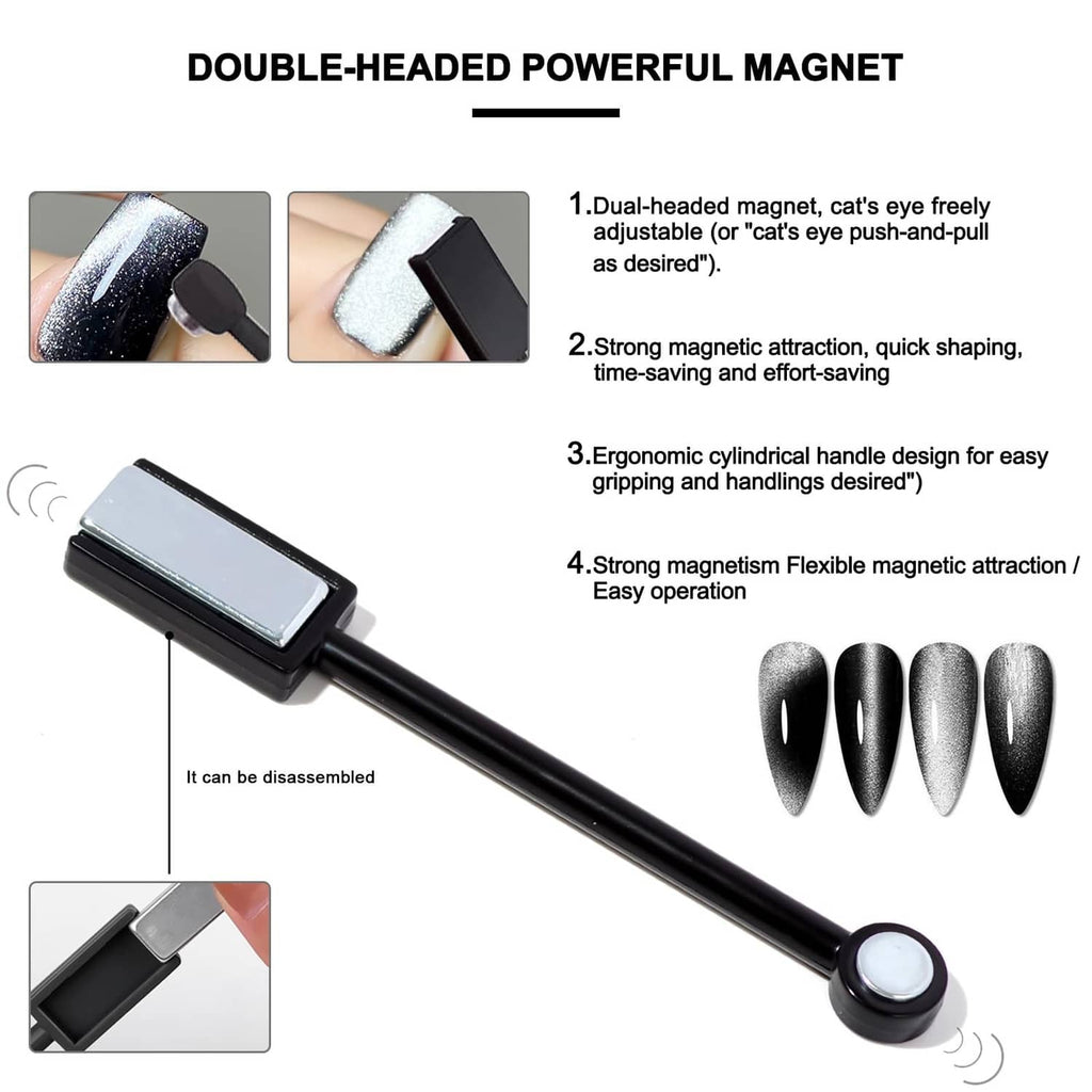 Double-headed cat-eye nail magnet with dual ends for shaping and strong magnetic attraction