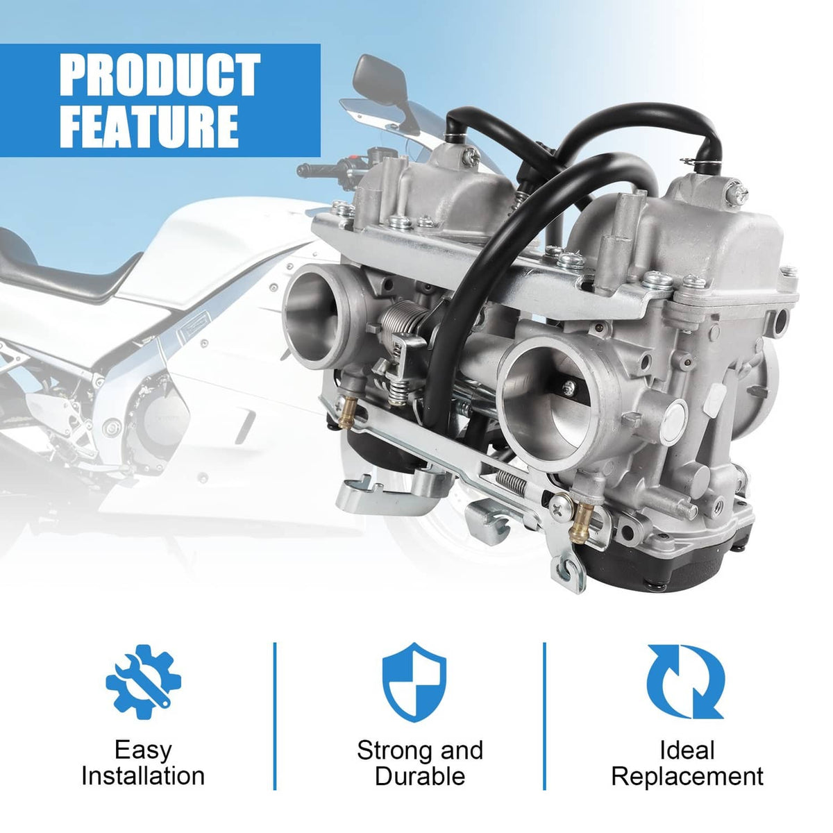 Carburetor assembly with black hoses and two circular intake openings