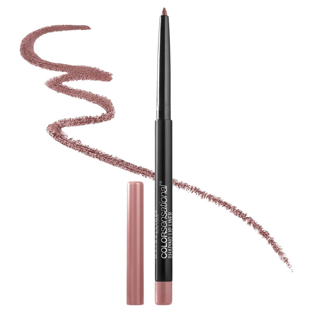 Lip liner pencils with mauve-brown swatch line, showing two pencil shades